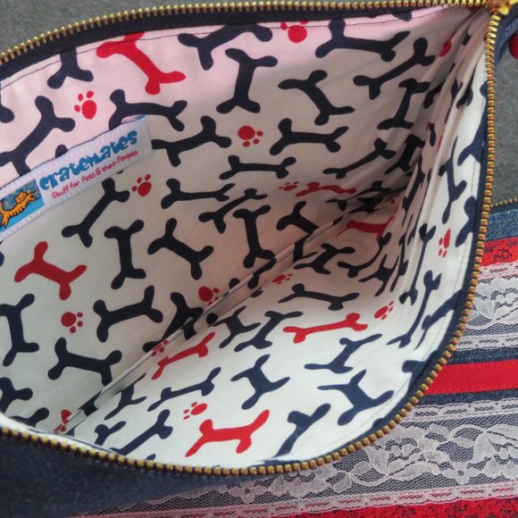 Set of 2 Denim Cosmetic Bags Travel Totes Red White Lace NEW with Tags - Picture 3 of 6